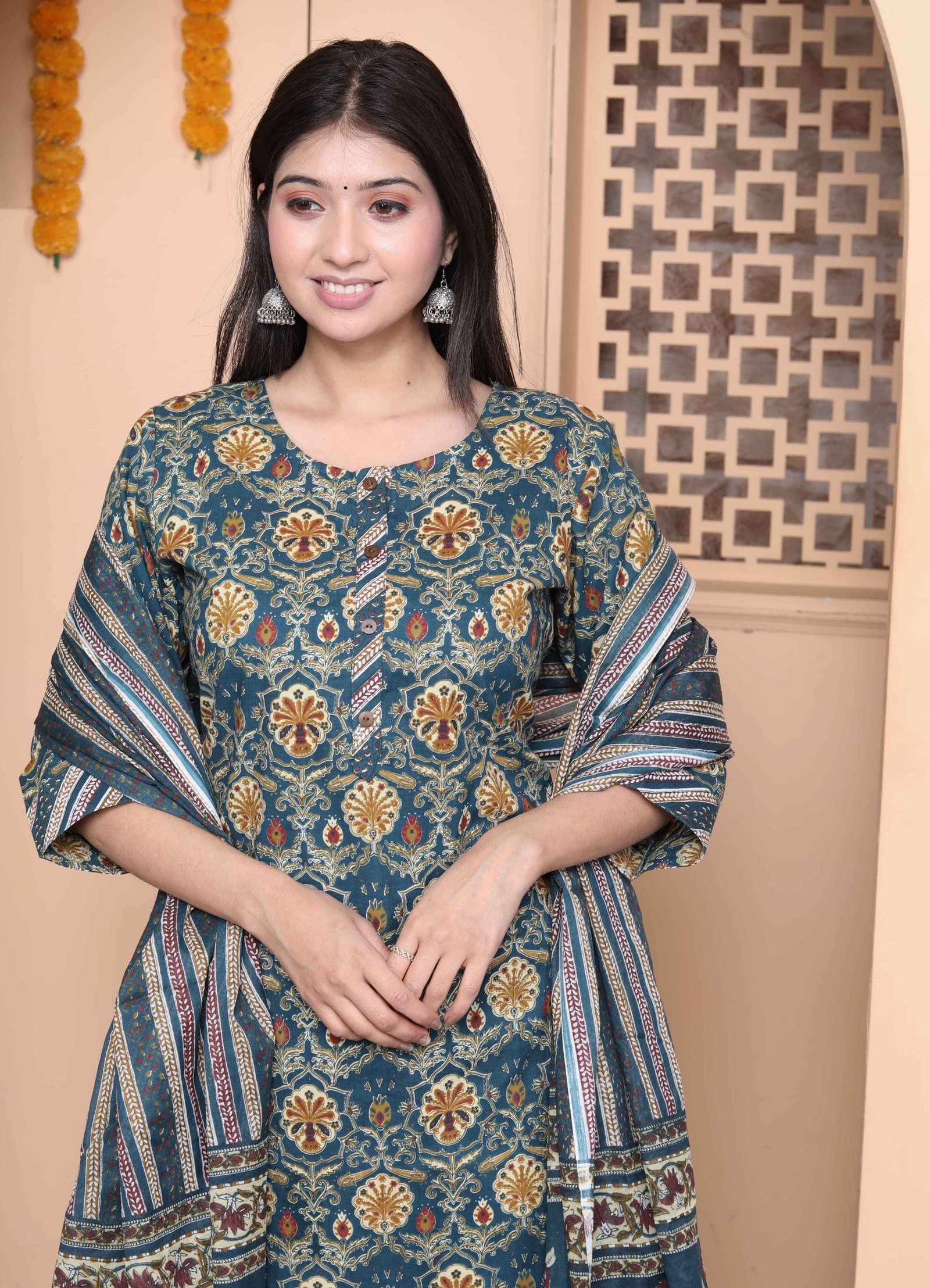 Midnight Bloom Cotton Suit Set